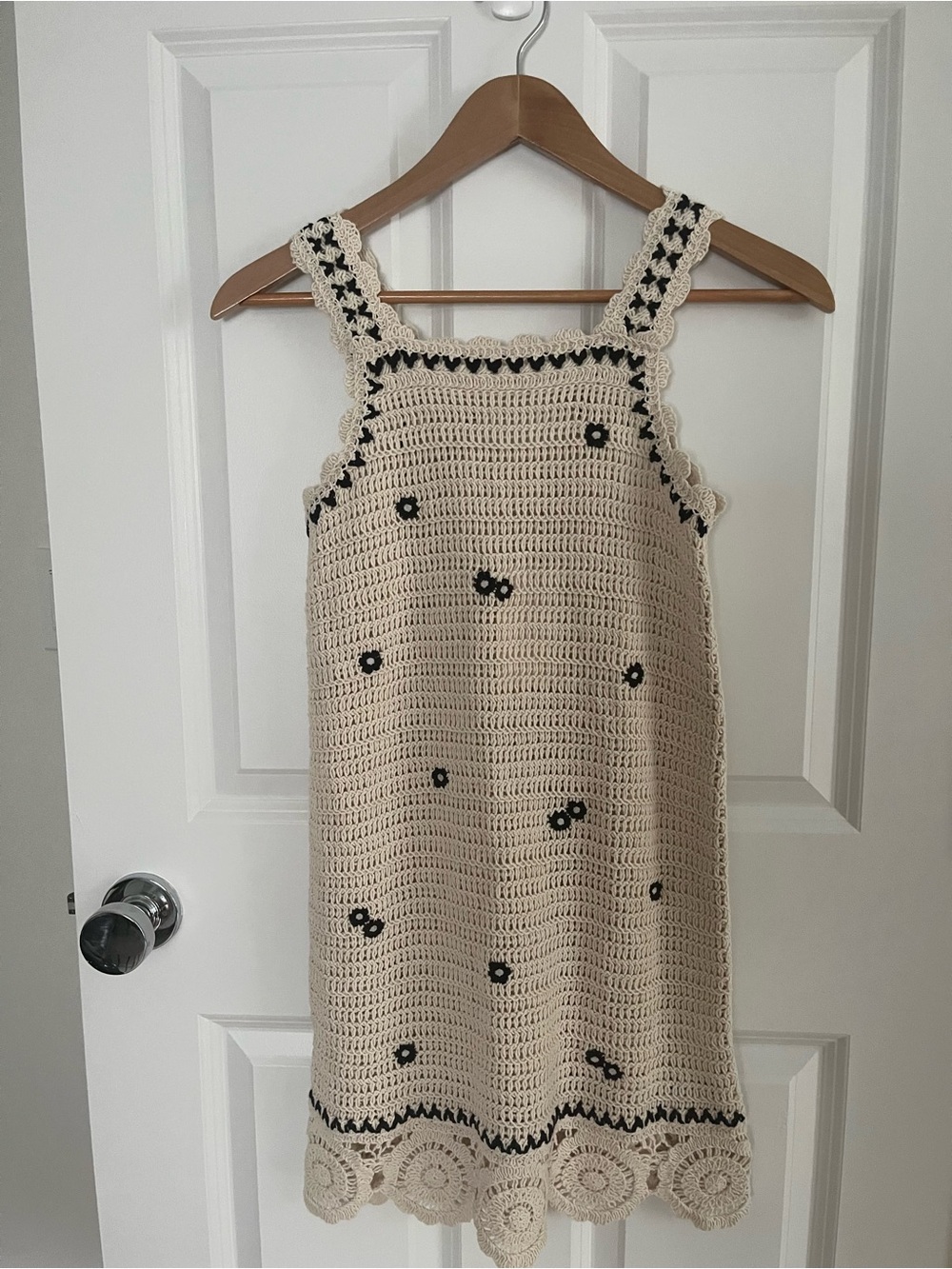 NWT Zara Cream Crochet Dress with Black Floral Accents